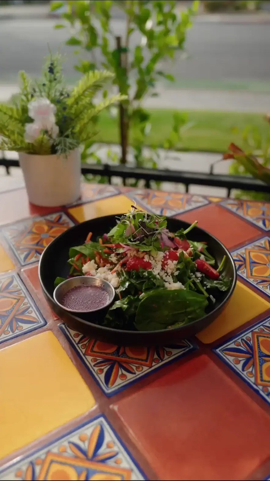Fresh salad served on Felipe’s tiled patio